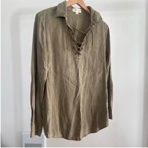Anthropologie- cloth & stone Lace Up V-Neck Blouse